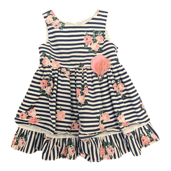 Mia & Mimi Other - Mia & Mimi Navy Stripe Floral Dress with Tulle Flower, 18M Girls Baby Toddler
